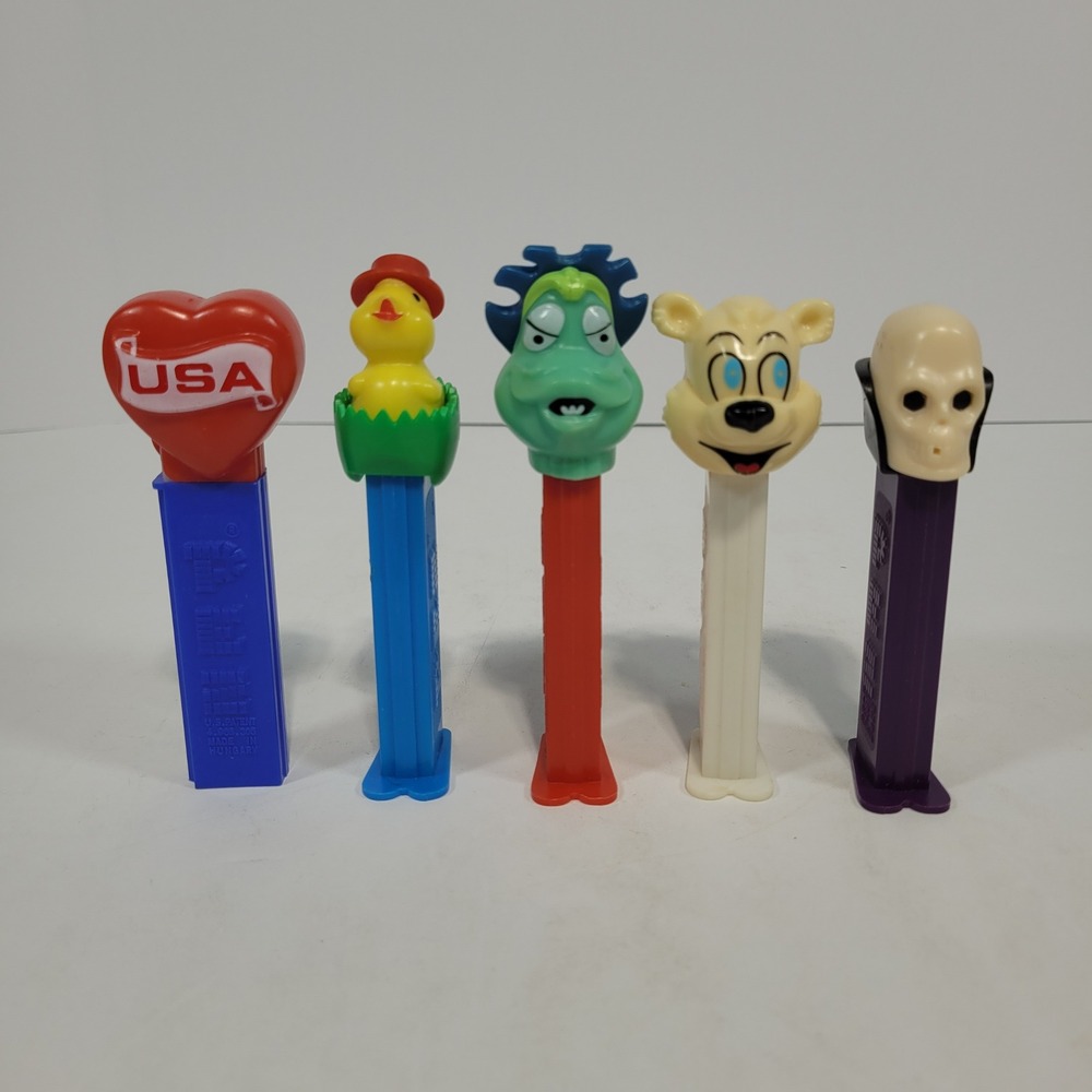 Vintage Pez Dispenser Lot of 5 USA Heart Chick Monster Bear Skull Collectibles